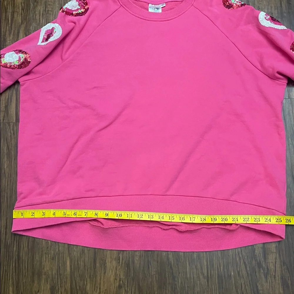Queen of Sparkles Heart on Your Sleeve sequin hot pink Valentine’s Sweatshirt XL - Picture 11 of 15
